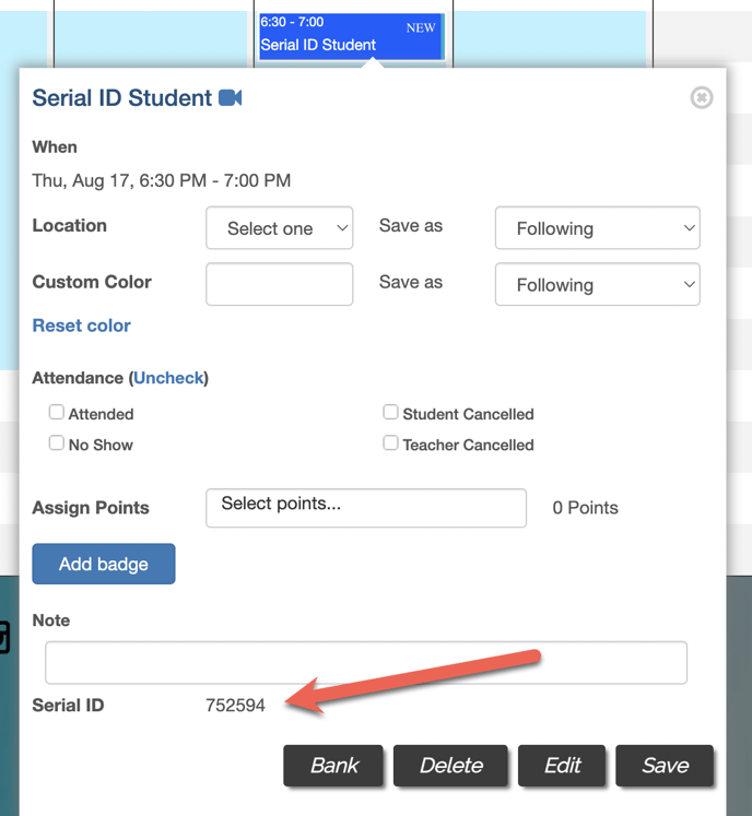 Schedule Serial ID